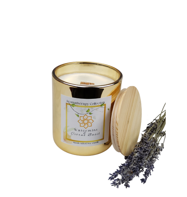 Watermint and Citrus Basil Wooden Wick Soy Candle